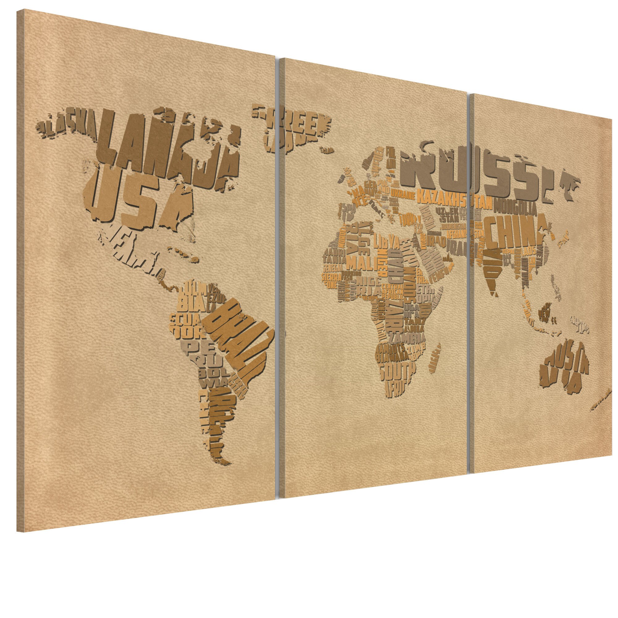 Tablou canvas 3 piese - Harta veche a tripticului Lumii - 90 x 60 cm