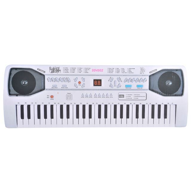 Orga cu ecran LCD + Microfon , Orga are 49 taste, 16 ritmuri diferite, 32 de nivele de tempo, 8 sunete de tambur electronic, 6 melodii de testare, programare, inregistrare, karaoke, ATS