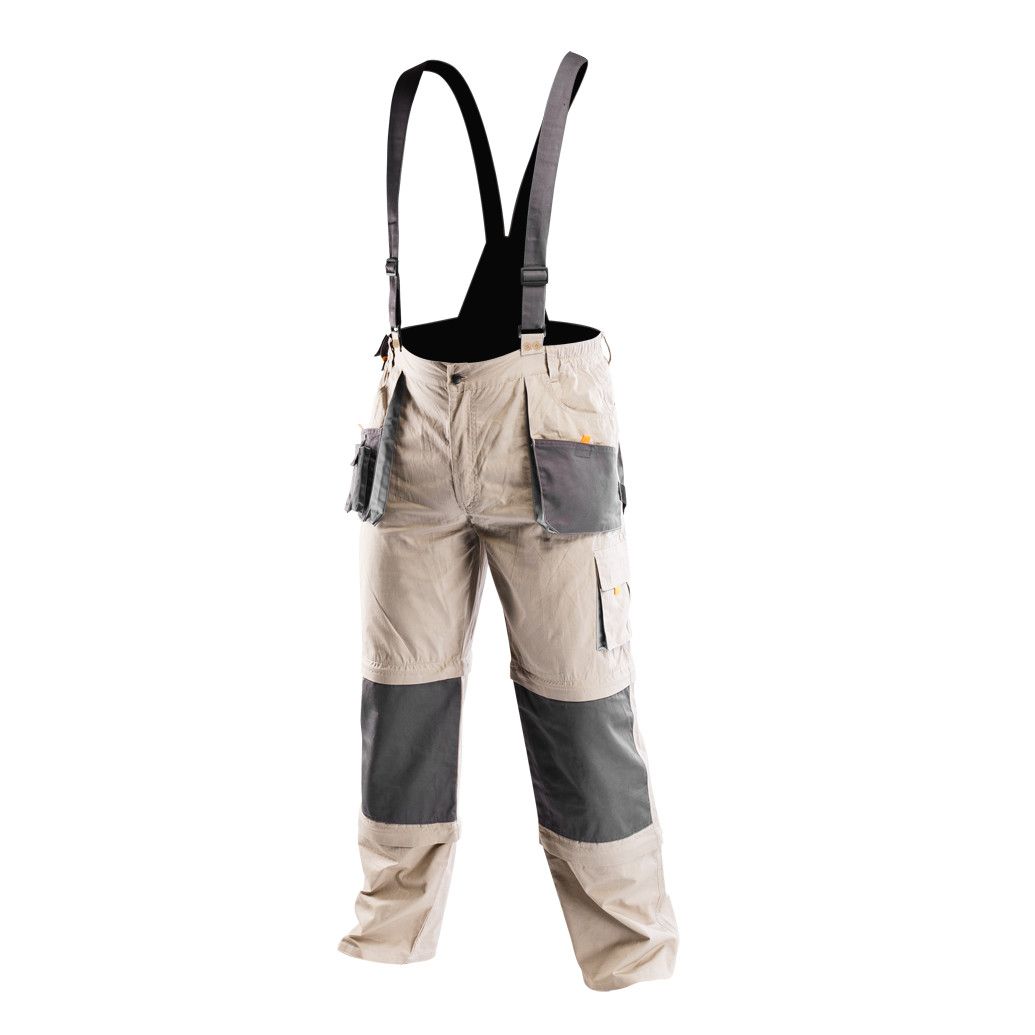 Pantaloni de lucru cu bretele, bej, marime L, Neo 81-320-L