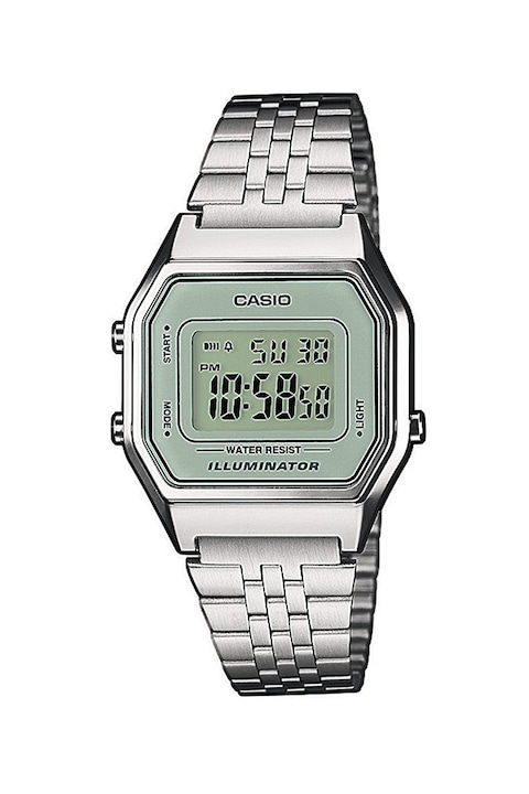 Casio, Правоъгълен часовник с метална верижка, Сребрист