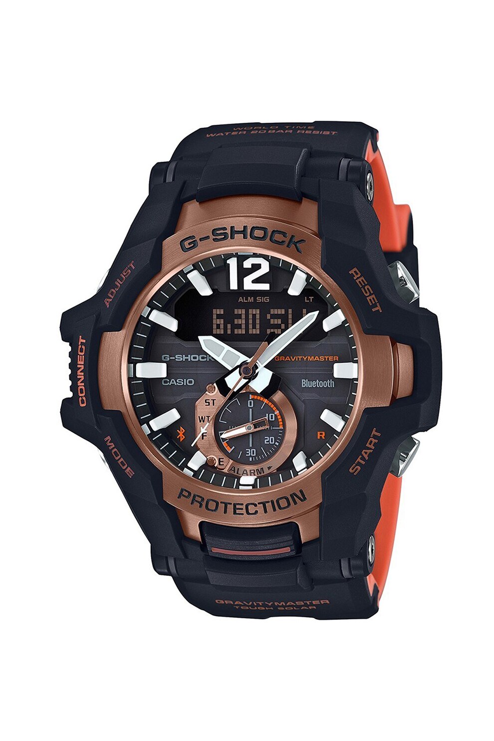 Casio, Ceas digital si analog, cu functii multiple, Negru/Bronz