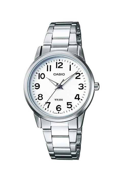 Casio, Ceas analog rotund cu bratara metalica, Argintiu