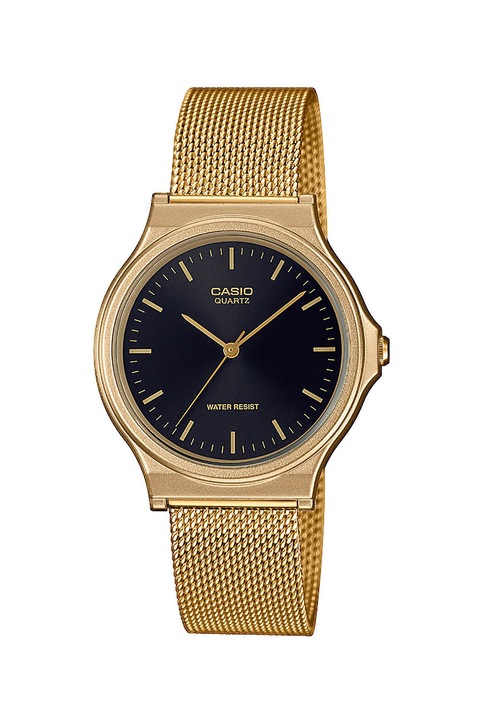 Casio, Ceas unisex, cu bratara cu model plasa, rezistent la picaturi de apa, Auriu