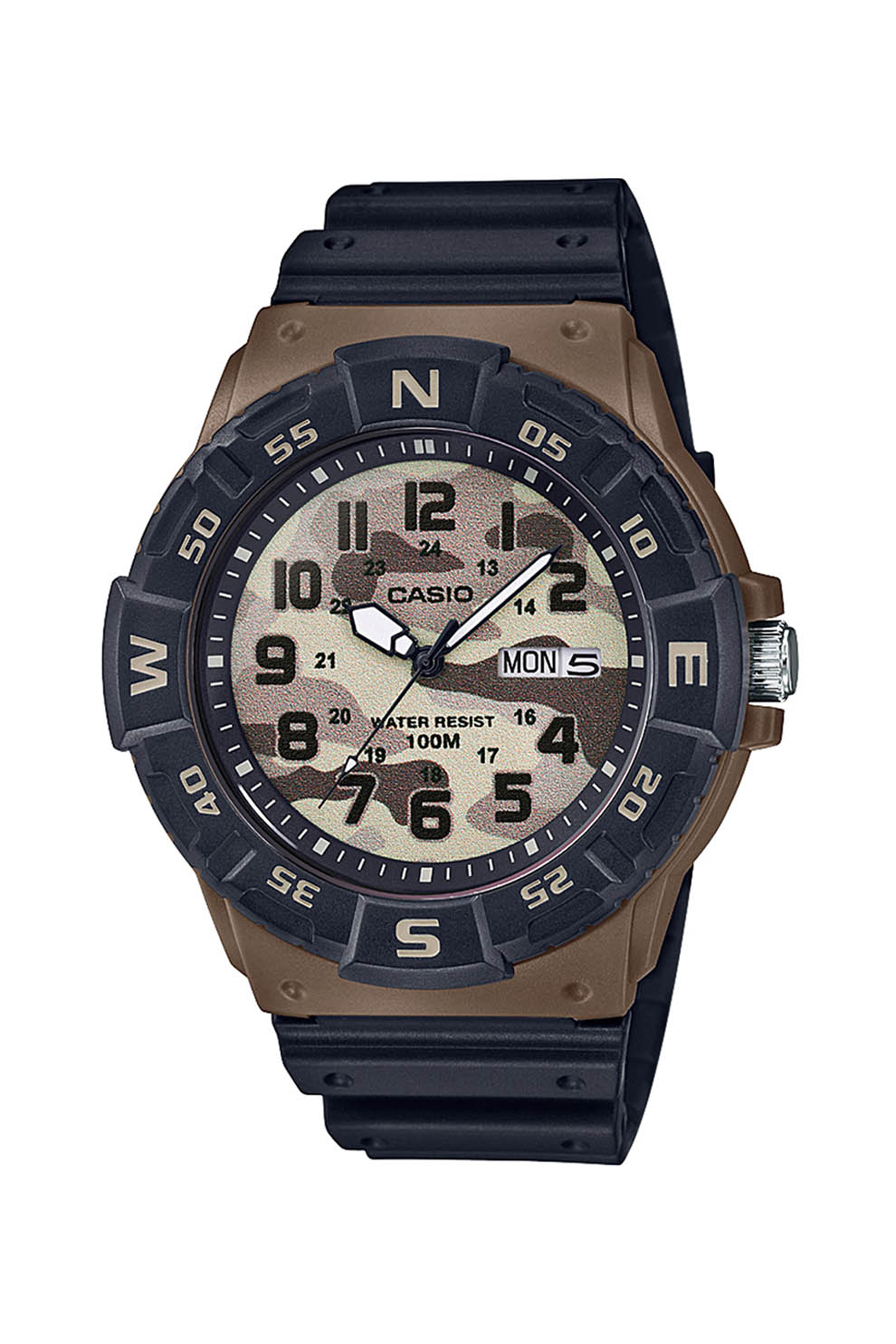 Casio, Ceas cu cadran cu model camuflaj, Negru/Maro
