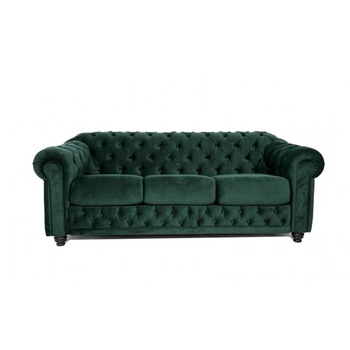 Canapea extensibila Chesterfield Clasic, 3 locuri, culoarea verde, catifea, 200x100x80cm Canapea extensibila Chesterfield Clasic, 3 locuri, culoarea verde, catifea, 200x100x80cm