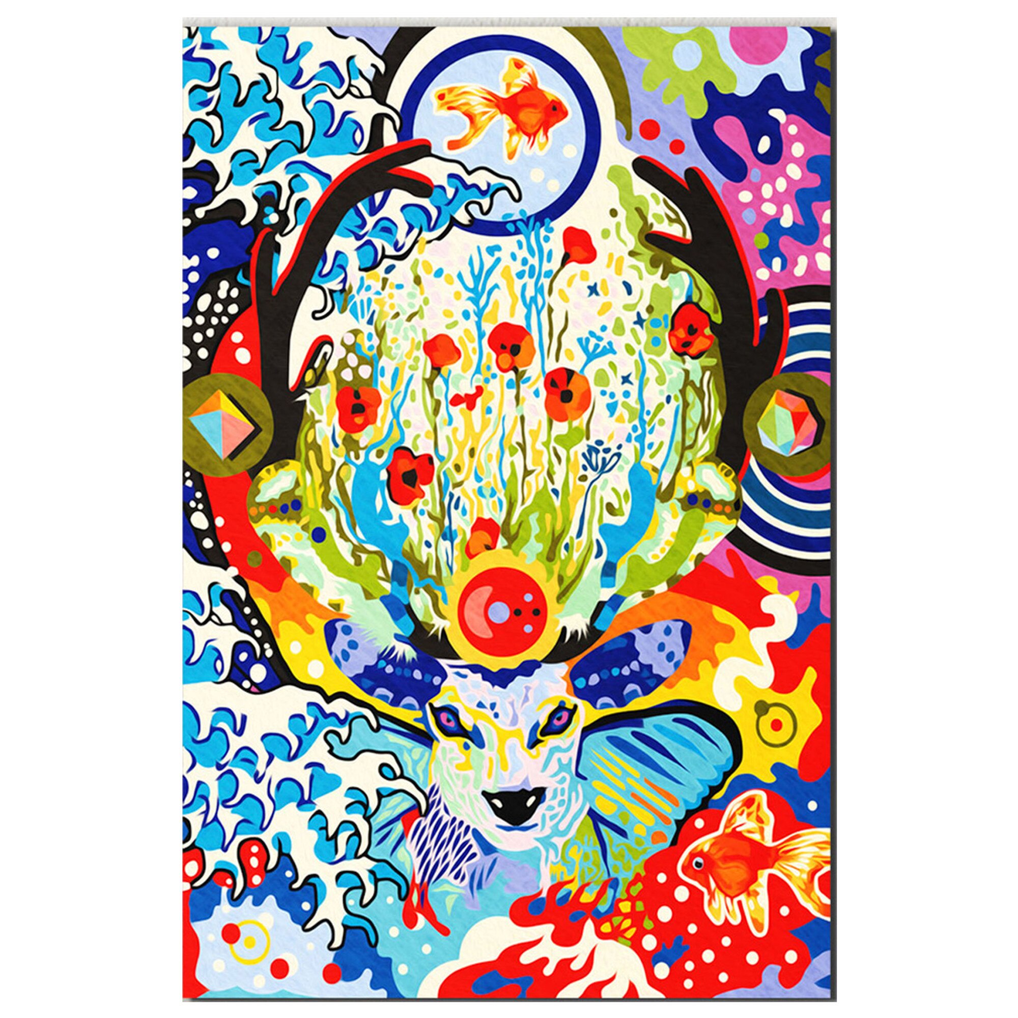 Pictura pe numere - Cerb Si flori - 40 x 60 cm