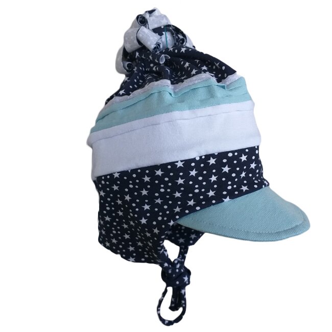 Sapca Mic Pitic S77NN din tricot cu stelute si ciucure, Aqua