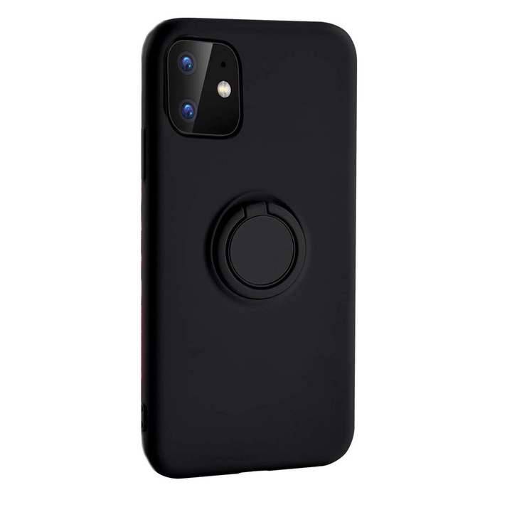 Fekete iPhone 11 tok, Gyűrűtípus támogatás, Folyékony szilikon iPhone XI PRO Max 6.5
