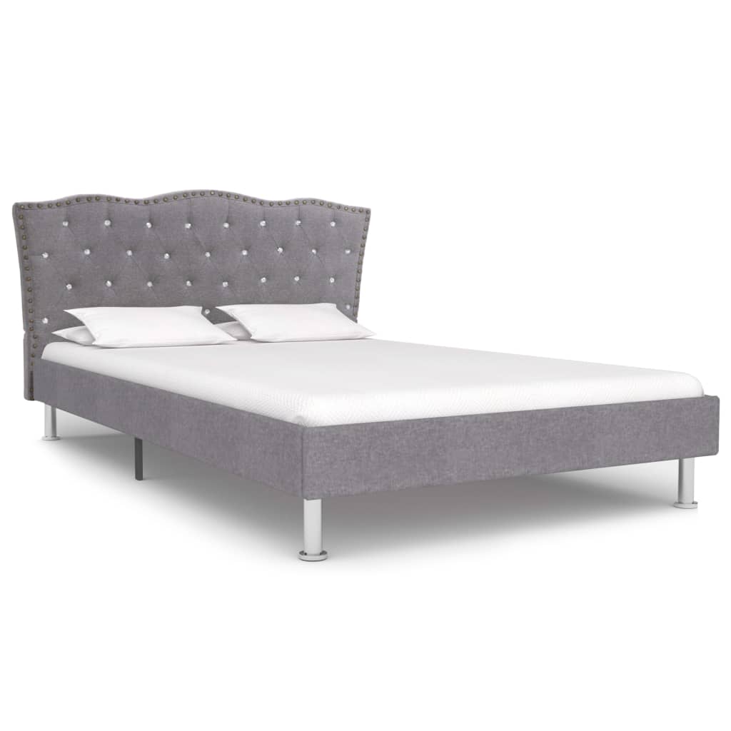 Set pat cu saltea cu spuma memorie, vidaXL, Tapiterie textila, cadru lemn, 140 x 200 cm, Gri deschis