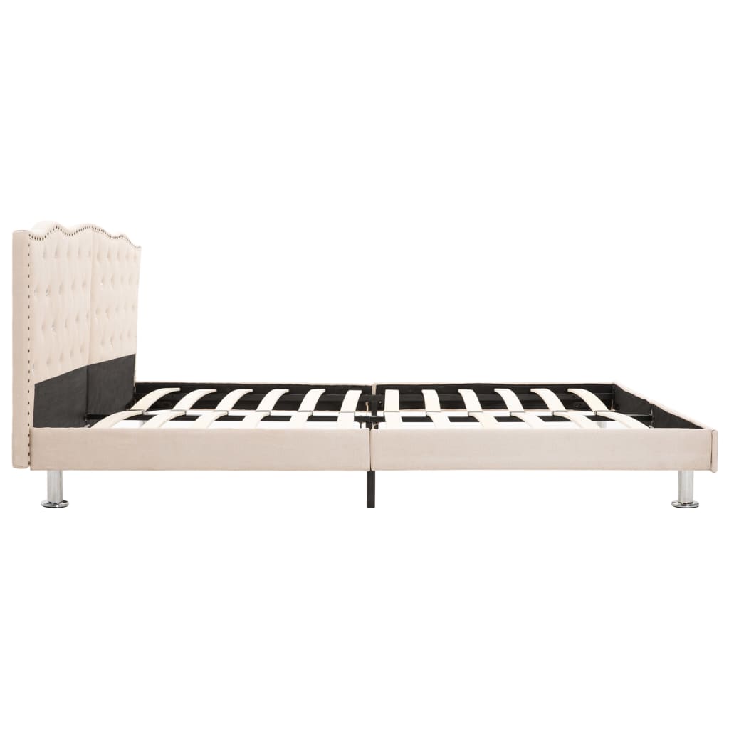 Set pat cu saltea, vidaXL, Tapiterie textila, cadru lemn, 160 x 200 cm, Bej