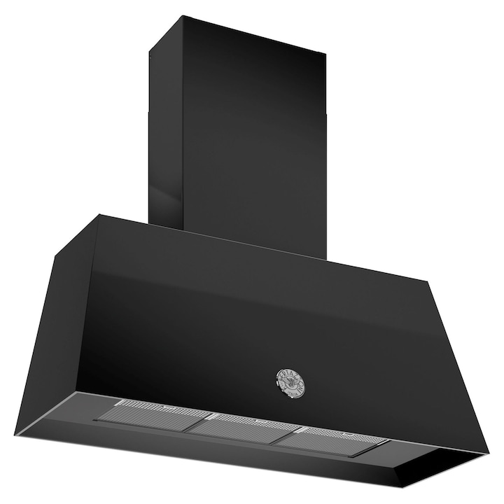 Hota de perete 110 cm Bertazzoni, colectie Heritage, 570 m³/h, 3 trepte de putere, panou control mecanic, 3 filtre otel inoxidabil, iluminare LED, design modern, silentios, negru