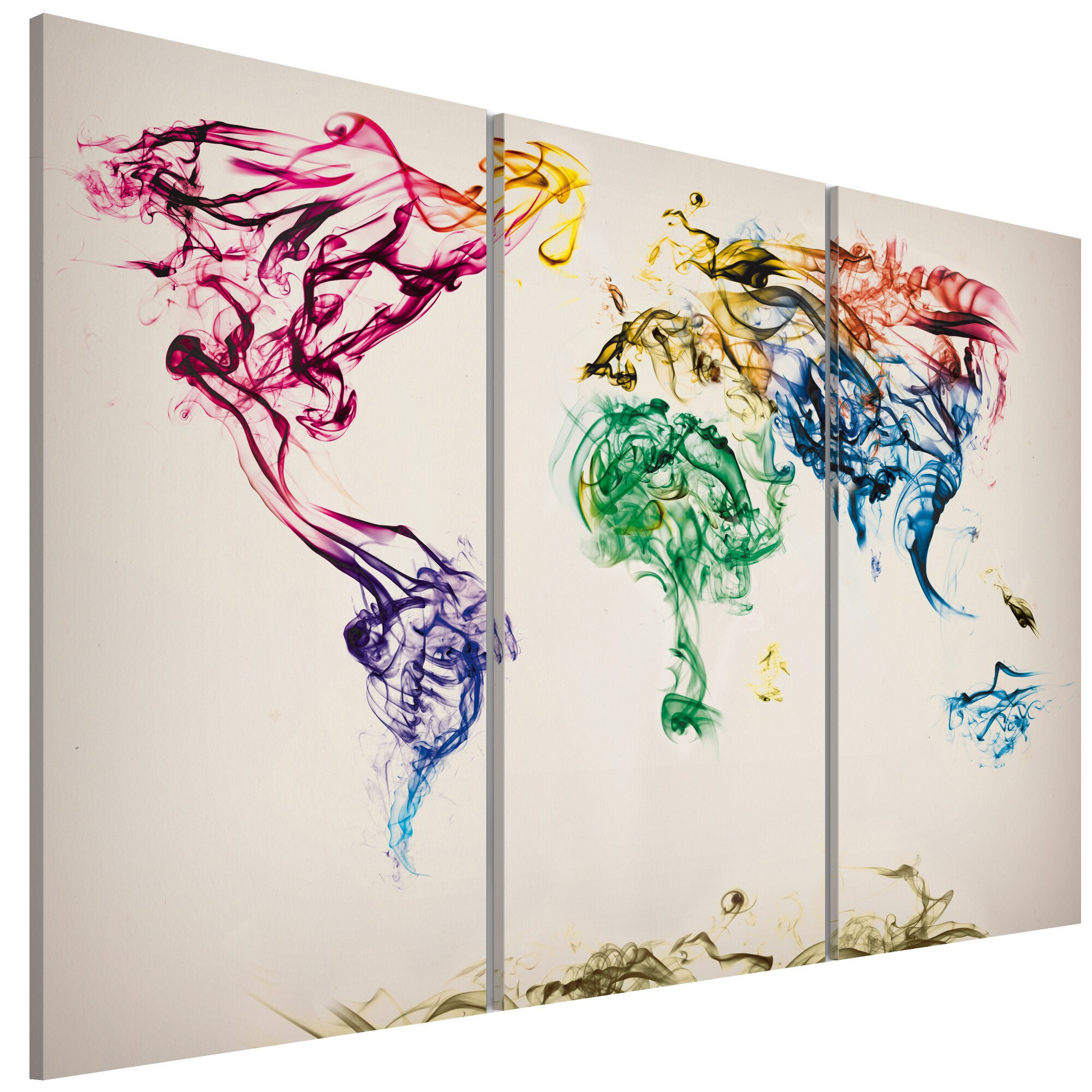 Tablou canvas 3 piese - Harta Lumii, colorat cu trasee de fum triptic - 90 x 60 cm