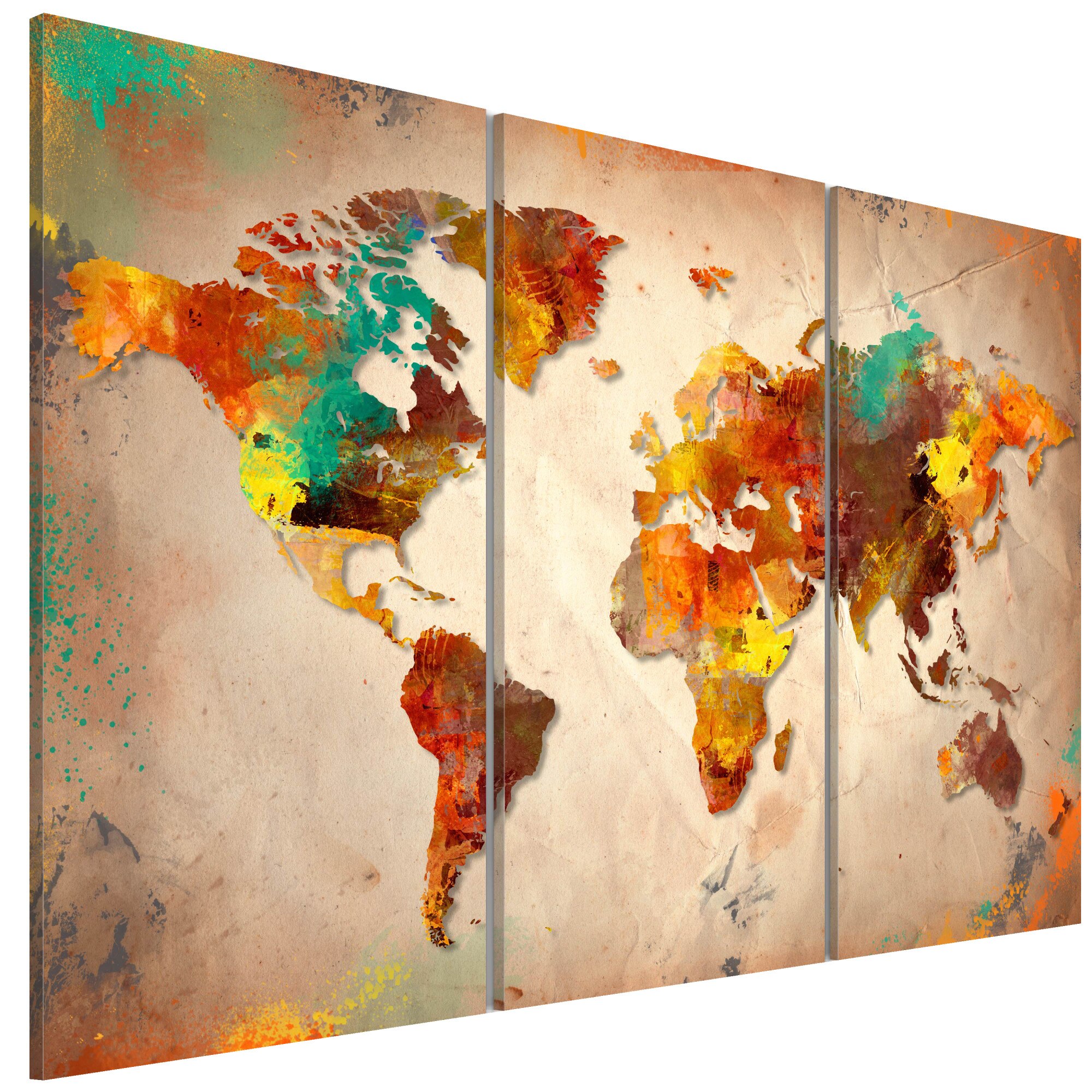 Tablou canvas 3 piese - Tripticul Lumii Vopsite - 90 x 60 cm