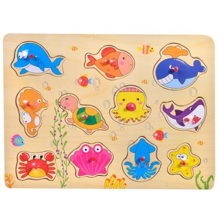 Puzzle din lemn pentru copii invata animale marine si culorile , ATS