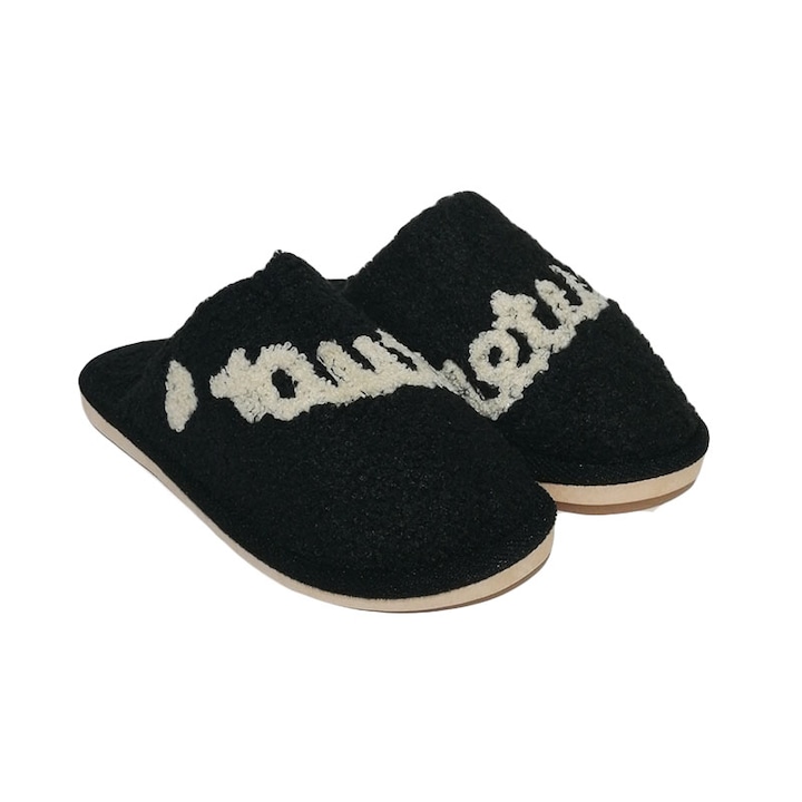 Papuci casa dama Fluffy, Negru, 38-39