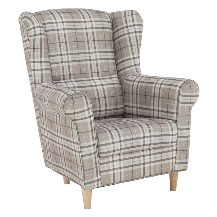 Кафяво карирано текстилно кресло 86x72 см, CHARLOT, Ramely