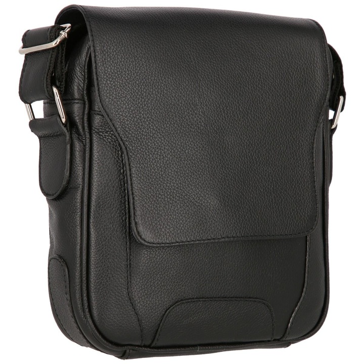 Чанта през рамо от естествена кожа, Модел 067 Magazinul De Genti, Ежедневна, Черен