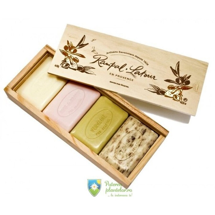 Сапуна в дървена кутия за подарък, 400 г, 4 натурални