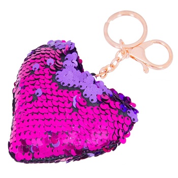 Breloc, Zola®, in forma de inima, cu paiete, roz/ mov, 9 cm Breloc, Zola®, in forma de inima, cu paiete, roz/ mov, 9 cm