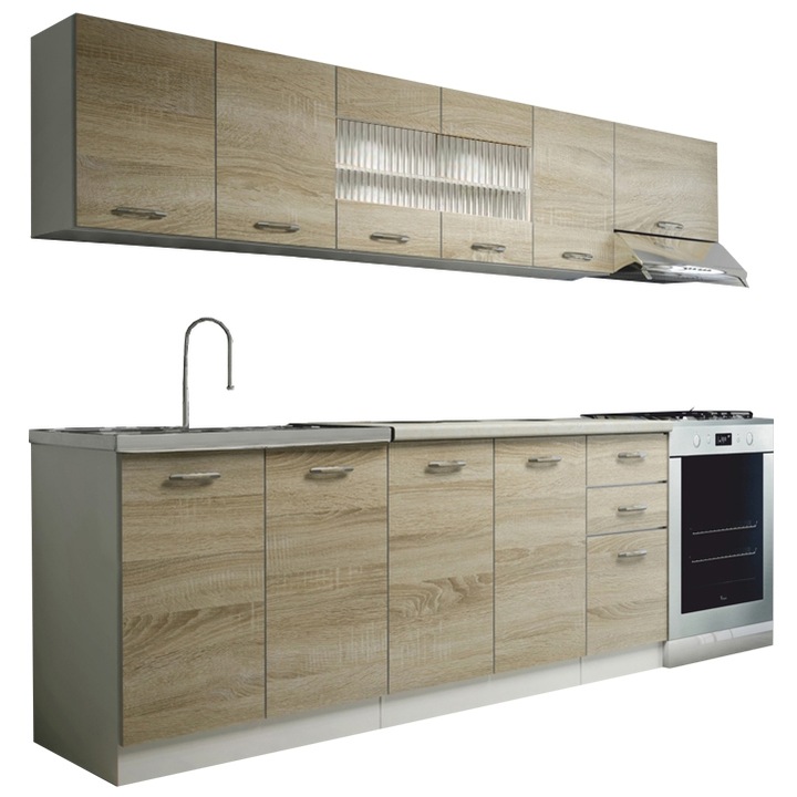 Set mobila de bucatarie, stejar sonoma/alba,200x260 cm, MobHaus