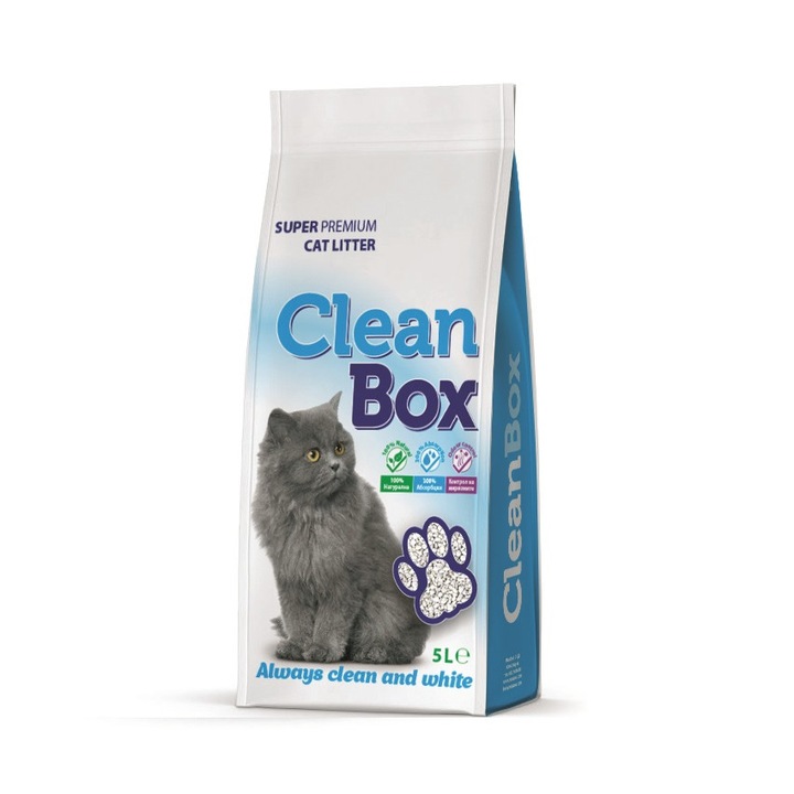 Постелка за котешка тоалетна CLEAN BOX Super Premium натурал, фин бял бентонит, 5 л, натурал