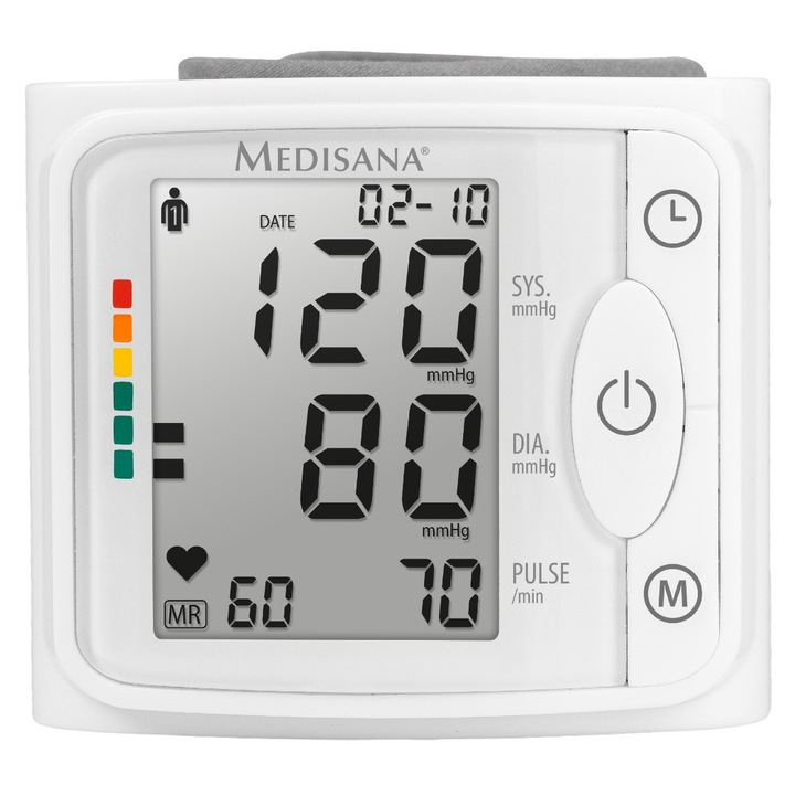 Апарат за измерване на кръвно налягане Medisana BW 320, Маншет: 12.5-21.5 см, Памет: 2 x 120 измервания, За китка, Бял
