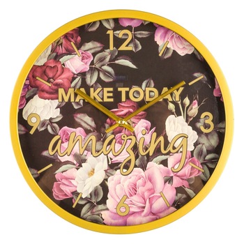 Ceas de perete, model floral, rama aurie, multicolor, 30x4 cm Ceas de perete, model floral, rama aurie, multicolor, 30x4 cm