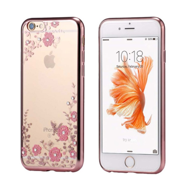 Samsung Galaxy A20/A30 - DIAMOND Flower, Szilikon Tok, Rosé
