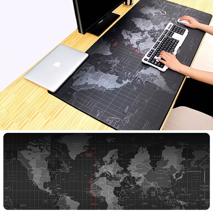 Original Deals nagyméretű, professzionális, gumírozott egérpad, kompatibilis univerzális laptopokhoz, világtérkép minta, 80 x 30 cm