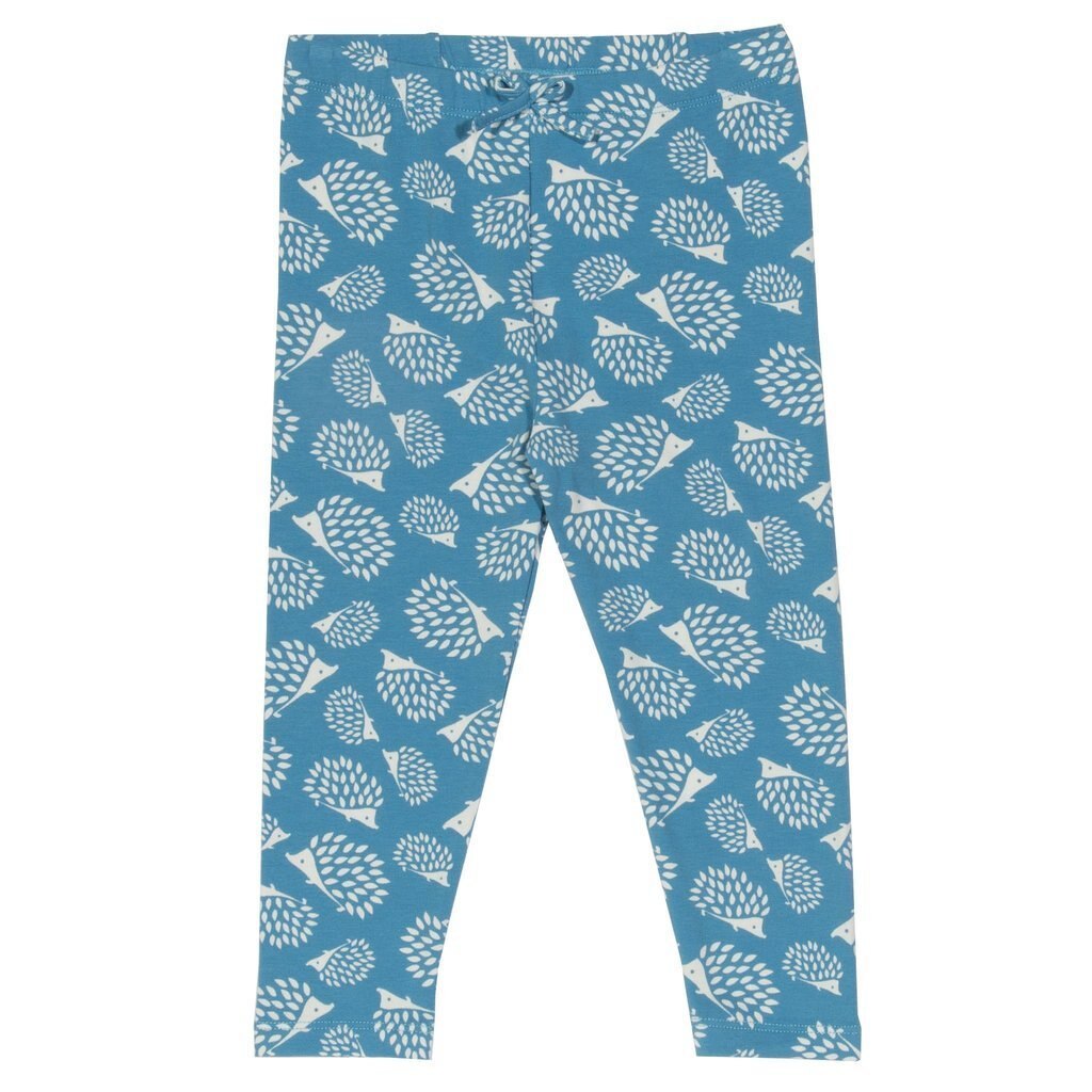 Pantaloni pentru fetite din jerseu moale de bumbac organic, print arici, Alb/ Albastru