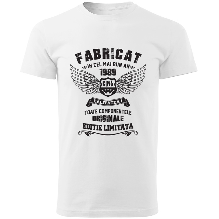 Tricou personalizat barbati, alb NASCUT IN 1989 AM 30 DE ANI marime S