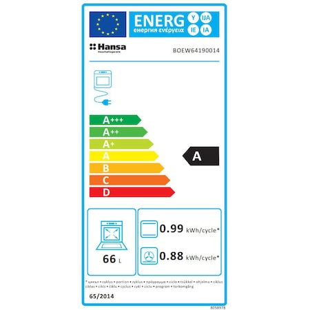 Cuptor incorporabil Hansa BOEW64190014, Electric, 65 l, Clasa A, Grill, 65 l, Alb