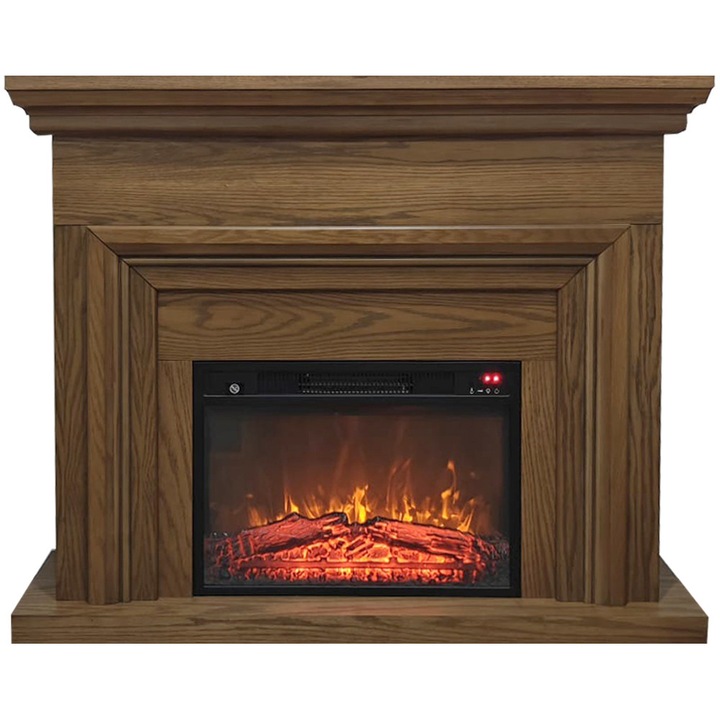 Semineu electric 3D ElectricSun Sonia Stejar deschis cu focar 23 inch, cu sunet, 3 culori, Wi-Fi cu APP internet, L120xH102cm