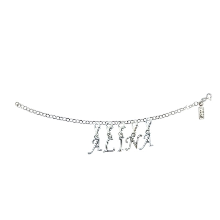 Személyre szabott ezüst karkötő név Alina ezüst betűs medálok állítható karabiner GIOTTO840 Dras