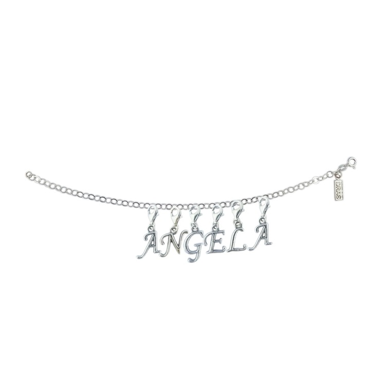 Személyre szabott ezüst karkötő név Angela ezüst betűs medálok állítható karabiner GIOTTO980 Dras