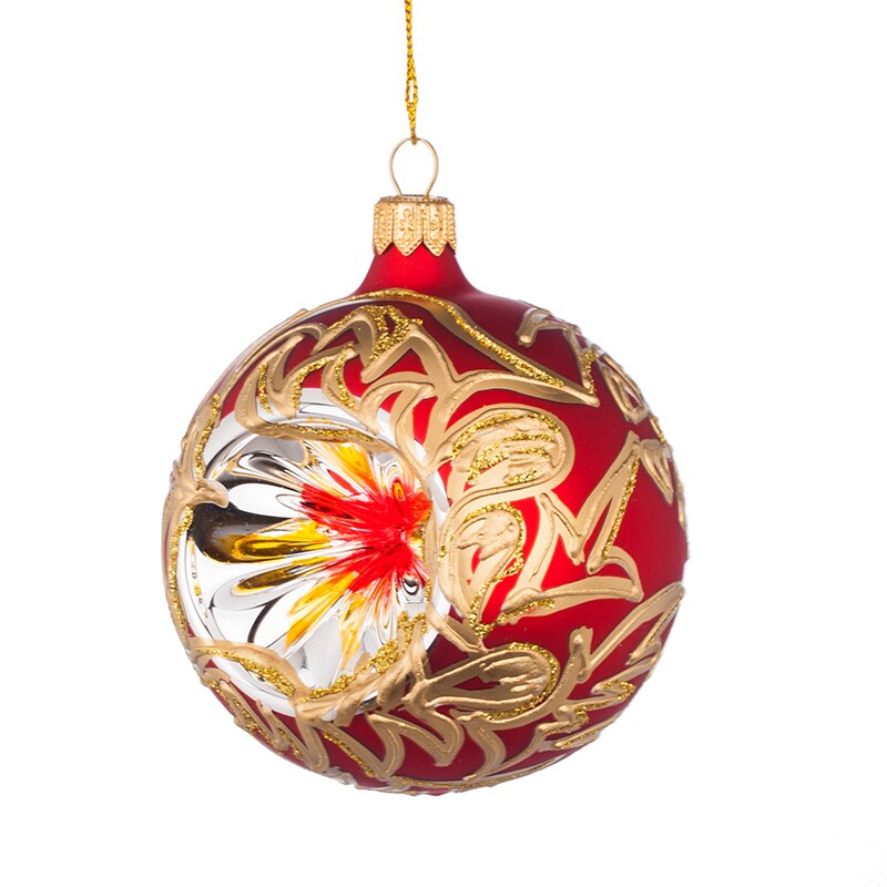 Glob rosu cu decor auriu, RM03102S, Sticla, 8cm