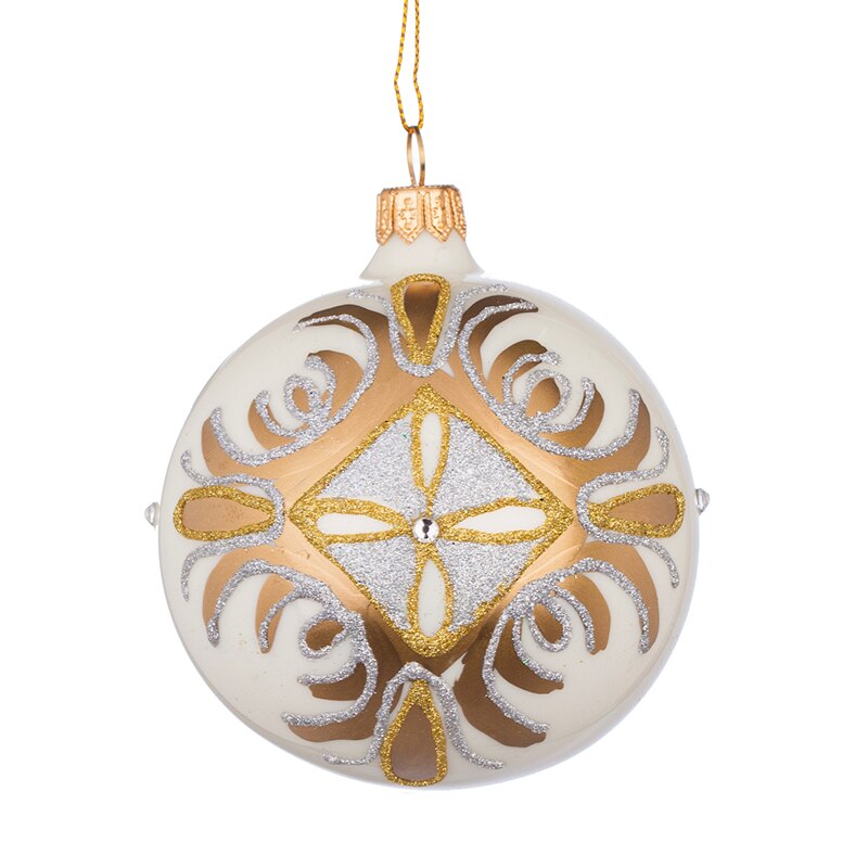 Glob alba cu decor auriu, RM02501S, Sticla, 8cm