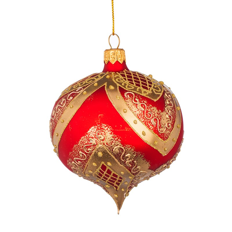 Glob rosu cu decor auriu, RM03602S, Sticla, 8cm