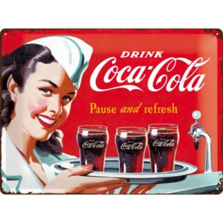 Fémtábla Nosztalgikus Művészet Coca-Cola Pincérnő, 30x40 cm