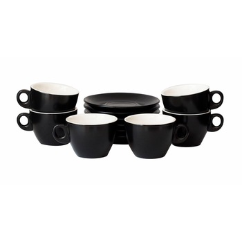 Set cesti cappuccino 200 ml, negru mat, 6 cesti si 6 farfurioare, model PALERMO Set cesti cappuccino 200 ml, negru mat, 6 cesti si 6 farfurioare, model PALERMO