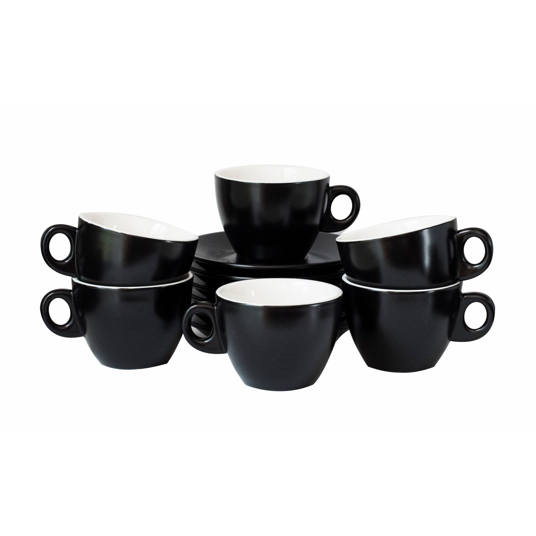 Set cesti latte 300 ml, negru mat, 6 cesti si 6 farfurioare, model PALERMO