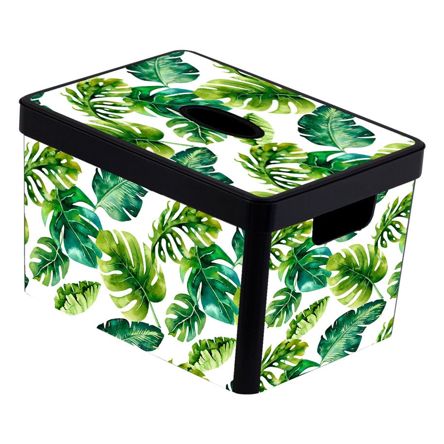 Cutie depozitare HEREVIN Mark.B7, Cu decoratiuni frunze, Plastic, 20 l, 38 X 28 X 23 cm
