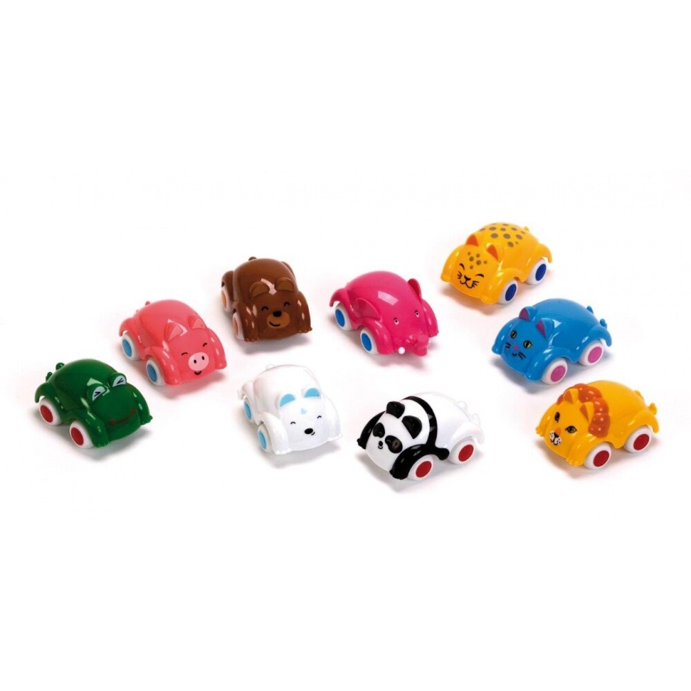 Set 9 animalute de jucarie pe roti VikingToys, Plastic, 7 cm, Multicolor, 1170-M20