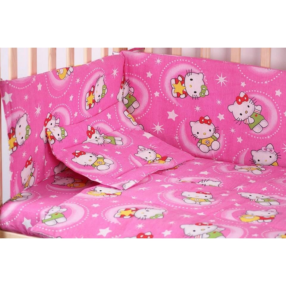 Lenjerie patut bumbac, Hello Kitty, roz, 4 piese