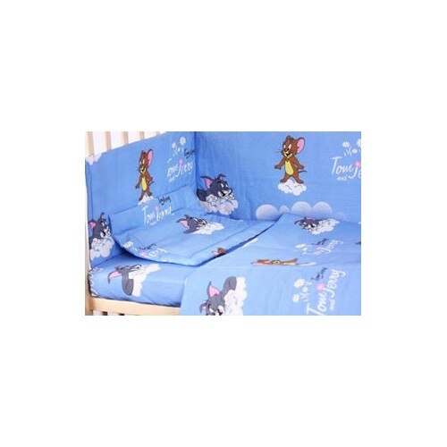 Lenjerie patut bumbacTom si Jery, albastru,5 piese