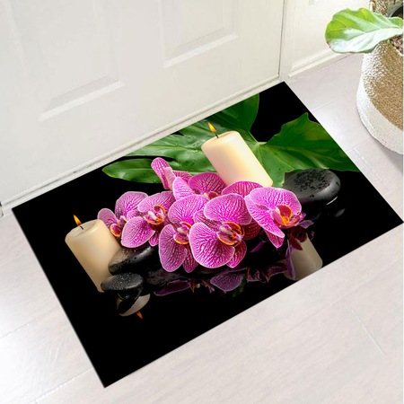 Covor Intrare Impermeabil Pres Pvc Art Factory Flori Roz Langa Pietre Negre 50 X 70 Cm Emag Ro