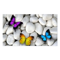 Covor Baie Impermeabil PVC Fluturi colorati pe pietre albe Art Factory, 50 x 70 cm