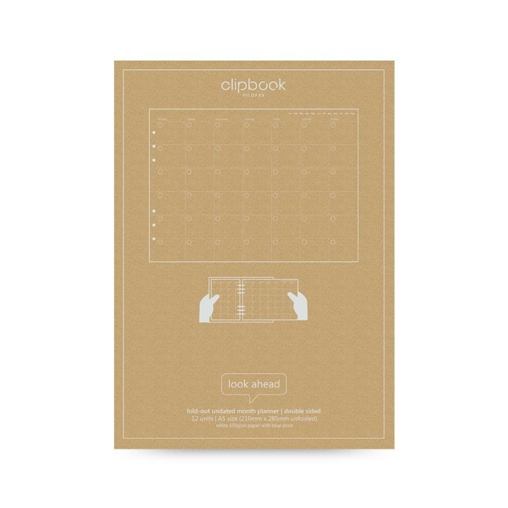 Rezerva hartie FILOFAX lunara, 12 buc/set A5 nedatata compatibila agenda Clipbook si Organiser Filofax