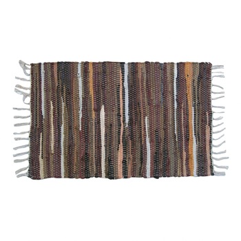 Covor decorativ cu franjuri si model traditional tesut din carpe, Bej/Maro, 80x50 cm Covor decorativ cu franjuri si model traditional tesut din carpe, Bej/Maro, 80x50 cm