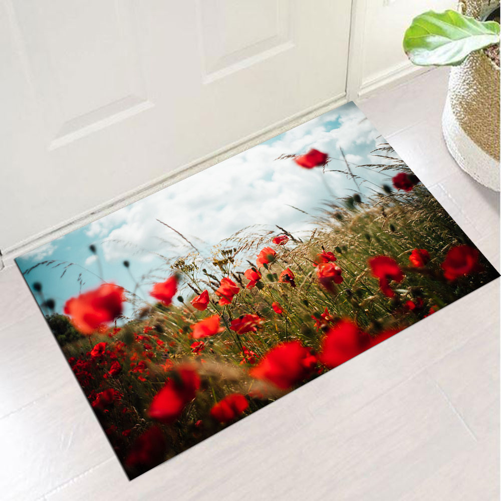 Covor Intrare Impermeabil Pres PVC Art Factory Maci in lanul de grau, 50 x 70 cm